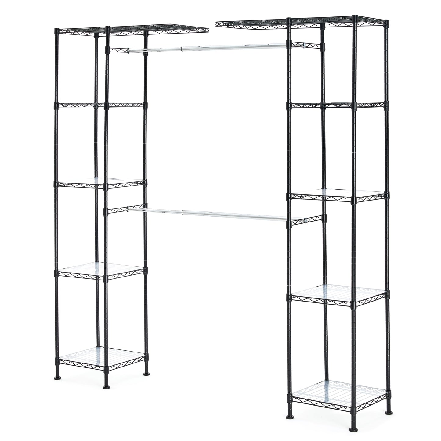 Amazon Basics Expandable Metal Hanging Closet Organizer System with Storage Shelves, Adjustable, Easy to Assemble, 57-80"L x 14"W x 72"H, Black