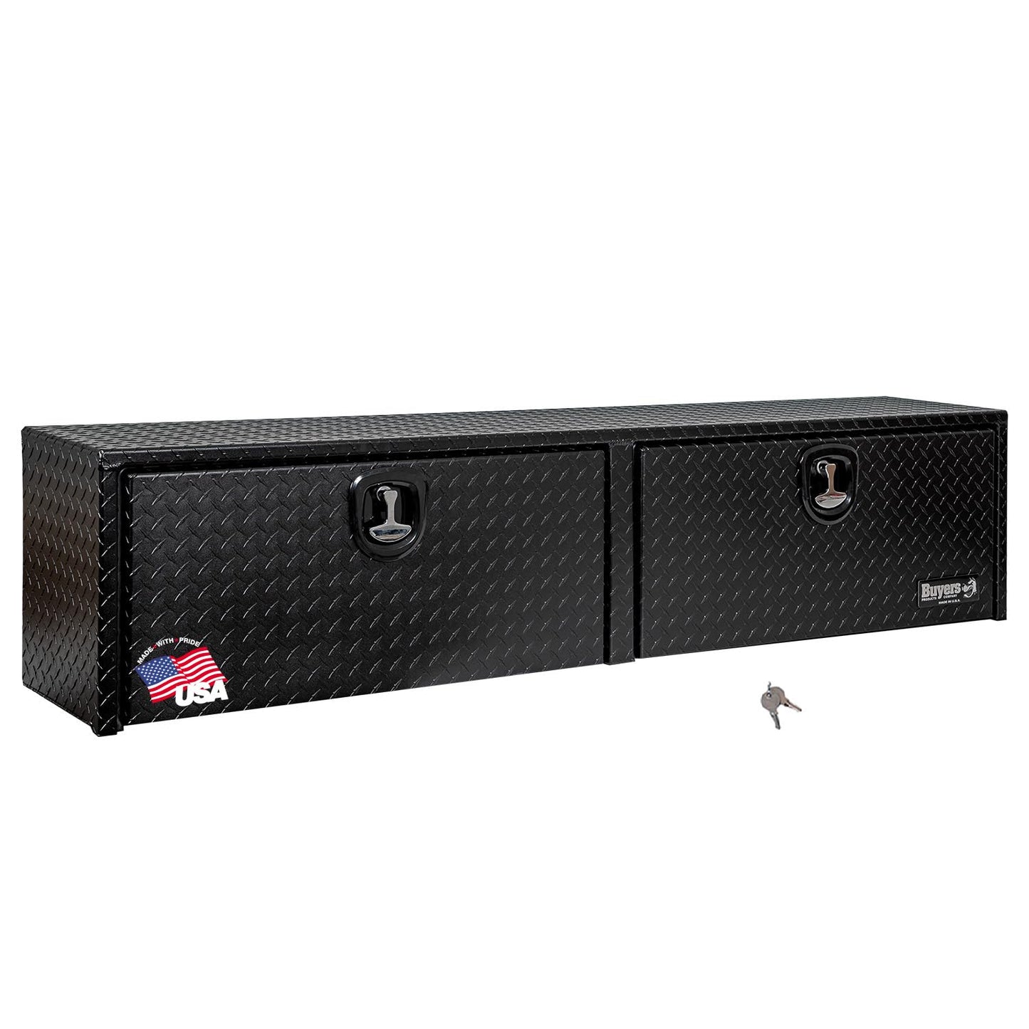 Buyers Products 1721551 Black Aluminum Diamond Tread Topsider Truck Box With Drop Door, 72 x 13 x 16 Inch, Made in The USA, Lockable Tool Chest, Durable Job Box For Storage & Organization