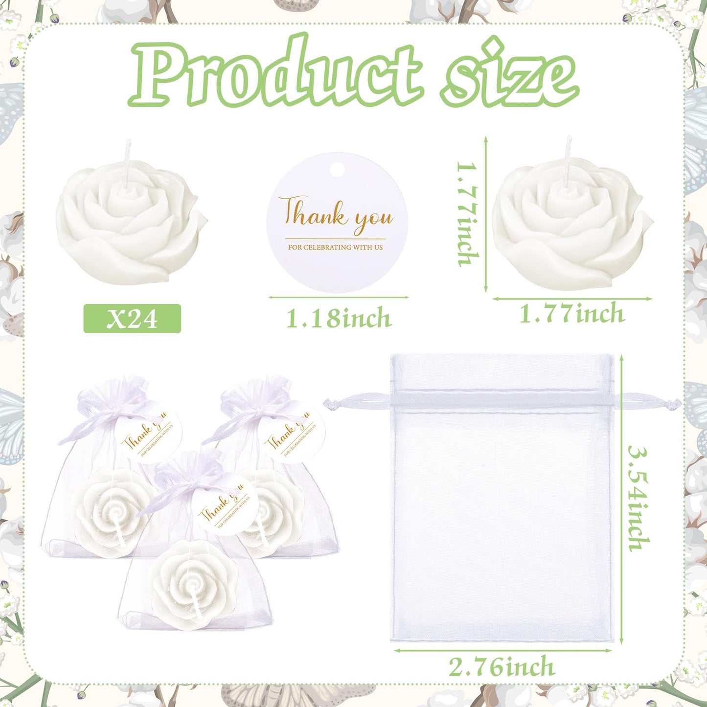 Treela 24 Set Flower Candles Wedding Favor for Guests Mini White Rose Shaped Tealight Candles for Return Gift Wedding Birthday Bridal Shower Housewarming Party