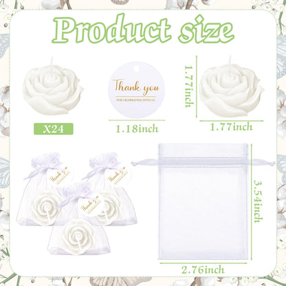 Treela 24 Set Flower Candles Wedding Favor for Guests Mini White Rose Shaped Tealight Candles for Return Gift Wedding Birthday Bridal Shower Housewarming Party
