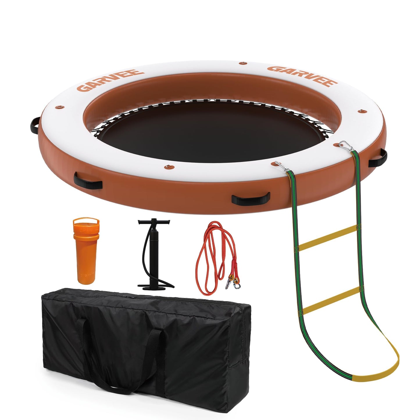 MegaChoice Round 8x8FT Inflatable Floating Dock, Non-Slip EVA Platform Water Mat with Mesh Swim Area, Heavy Duty Floating Island Raft for Pool, Lake, Beach, Ocean
