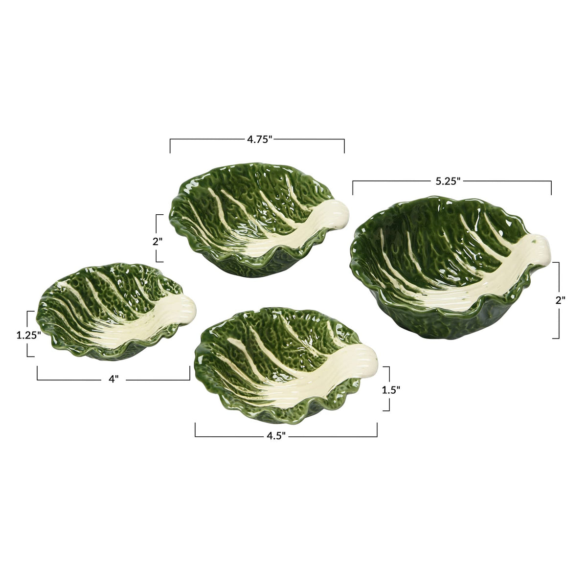 Hand-Painted Cabbage Shaped Stoneware Bowls, Set of 4