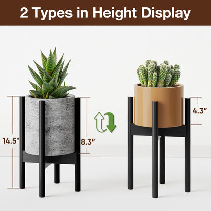 MUDEELA 14 Inch Tall Plant Stand for Indoor, Adjustable Width Bamboo Plant Stand for 8 9 10 11 12 Inches Pot, Single Tier Planter Holder Floor Stand, Mid Century Modern Style, Black, Without Pot