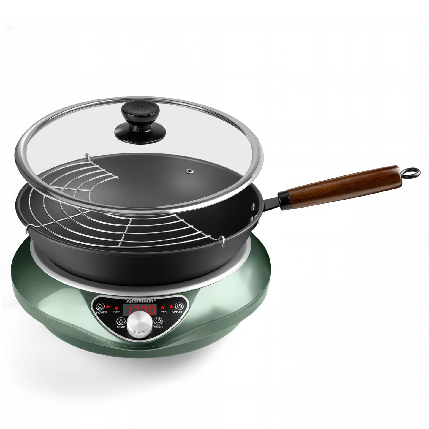 ABangDun 1700W Concave Induction Wok Cooktop,9.25-Inch Coi,Non-Pulse Continuous Heating, Professional Countertop Wok Burner Stove for Stir Fry Cooking