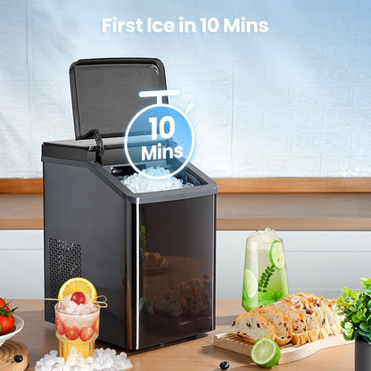 Gevi KNOVA Nugget Ice Maker Countertop, Fast 40lbs/24H Self-Cleaning Portable Sonic Pebble Ice Machine, Stainless Steel Sonic Ice Maker for Home Kitchen, Office,Gray