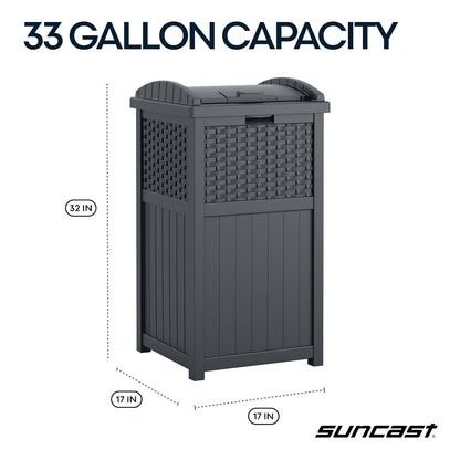 Suncast 33 Gallon Wicker-Style Trash Can - Weather-Resistant with Secure Latching Lid | Cyberspace Grey