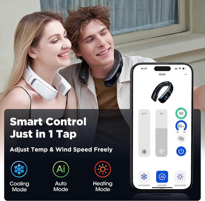 RANVOO No.1 AI Cooling A/C AICE 3 AI Neck Air Conditioner 7000mAh 30H [Full-body Cooling] [Health Monitor] Personal Neck Fan Cooler Rechargeable Wearable Music Call Gift [No Stand Version], Ice White