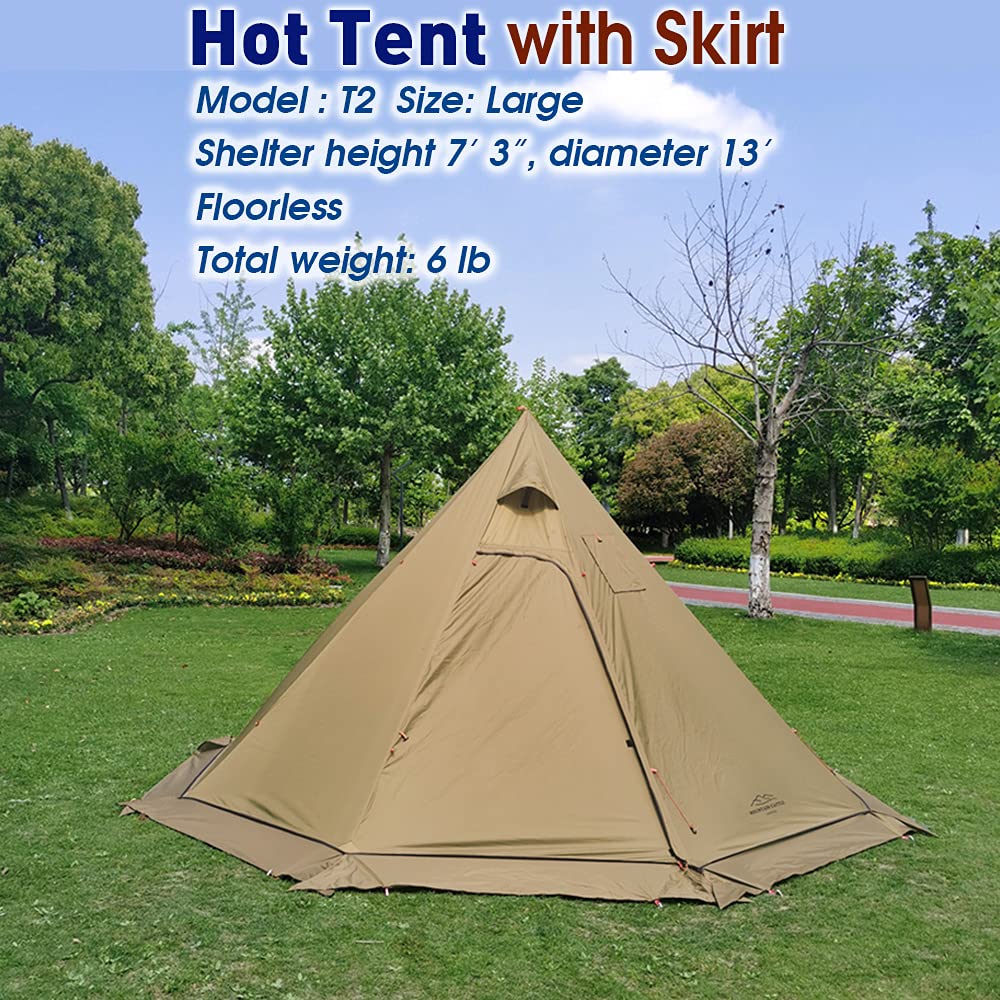 Preself 3 Person Lightweight Tipi Hot Tent with Fire Retardant Flue Pipes Window Teepee Tents for Family Team Outdoor Backpacking Camping Hiking (Khaki T2 Large)