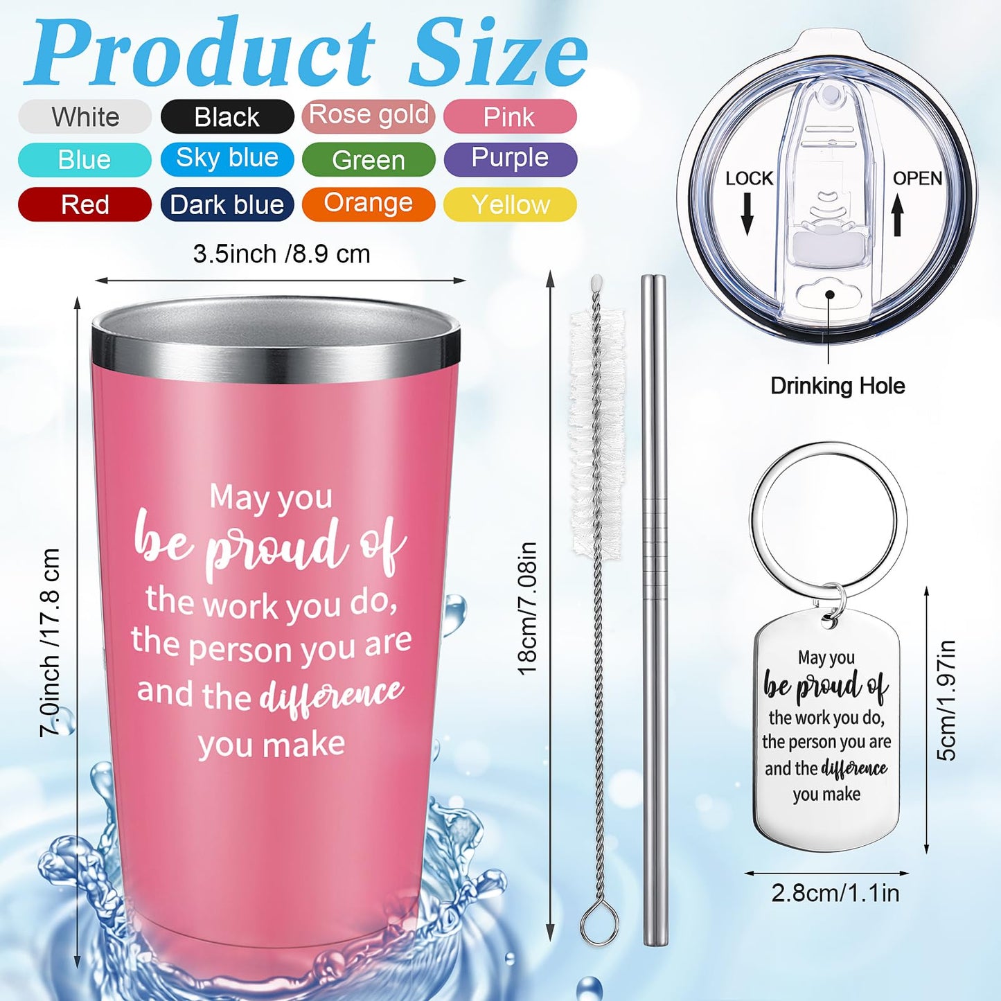Inbagi 24 Sets Thank You Gifts May You Be Proud Tumbler with Keychain 20 oz Stainless Steel Insulated Cup with Lids and Straws for Nurse Appreciation Teacher Graduation Employee Gifts Bulk(Multicolor)