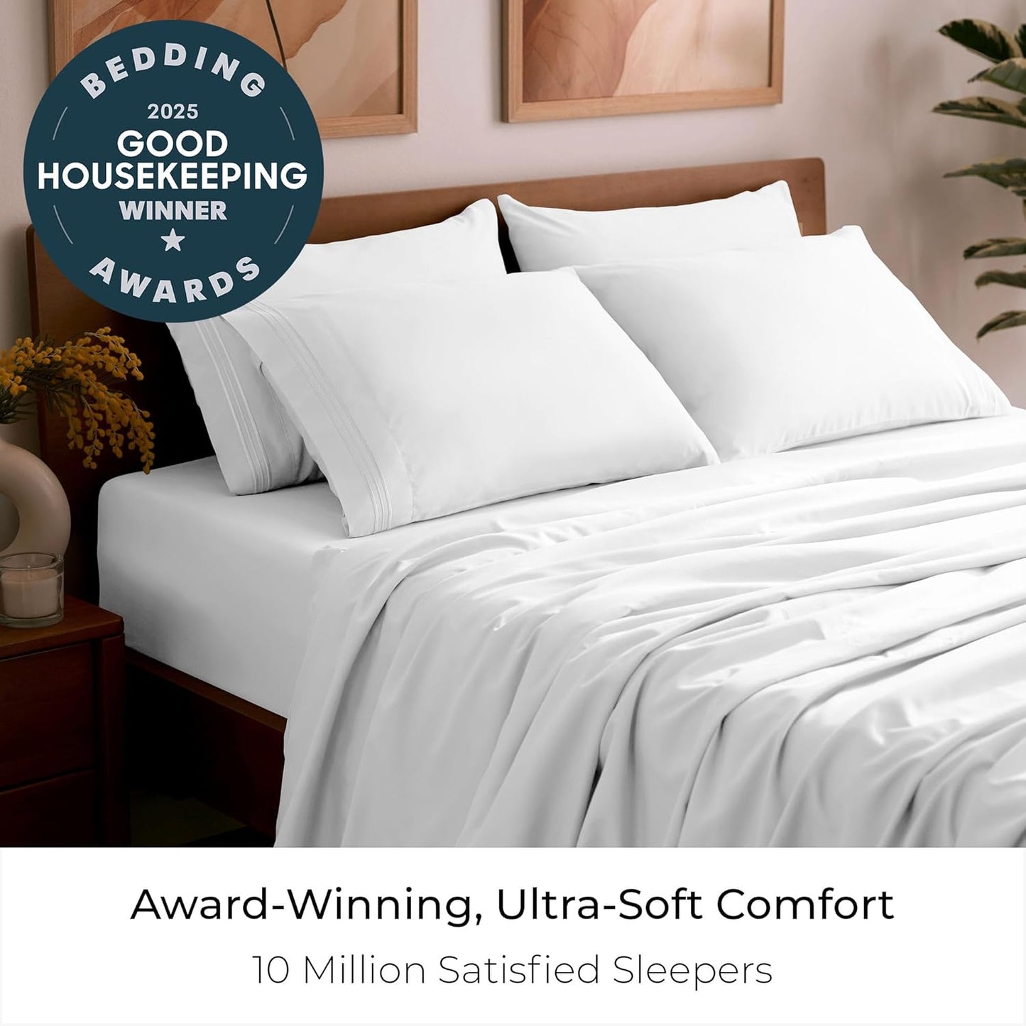 Mellanni King Sheet Set - 6-Piece Extra Soft Cooling Bedding | 16-Inch Deep Pocket, Easy Care - White
