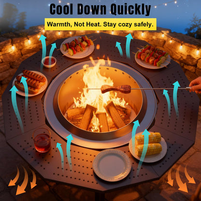 48" Fire Pit Surround Tabletop for Solo Stove Yukon Portable Protective Barrier for Wood Burning Fire Pits Outdoor Bonfire Fire Pit with Firewood Storage Shelf