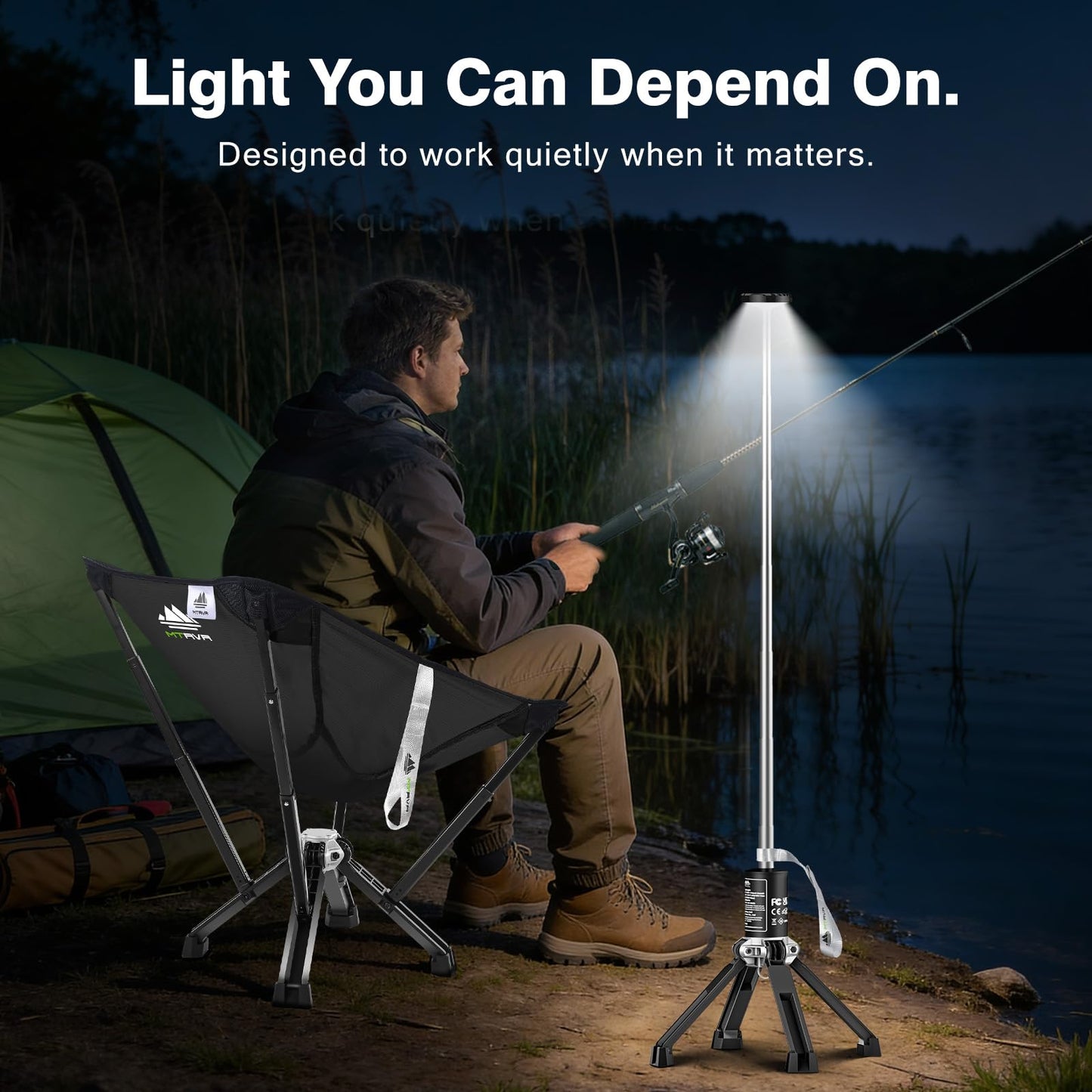 MTRVR Premium Telescopic Camping Lantern – 20000mAh Rechargeable LED Outdoor Light, IP44 Water-Resistant, Aluminum Telescopic Pole & Foldable Tripod – 21H Long-Lasting Emergency, RV & Camping Lighting