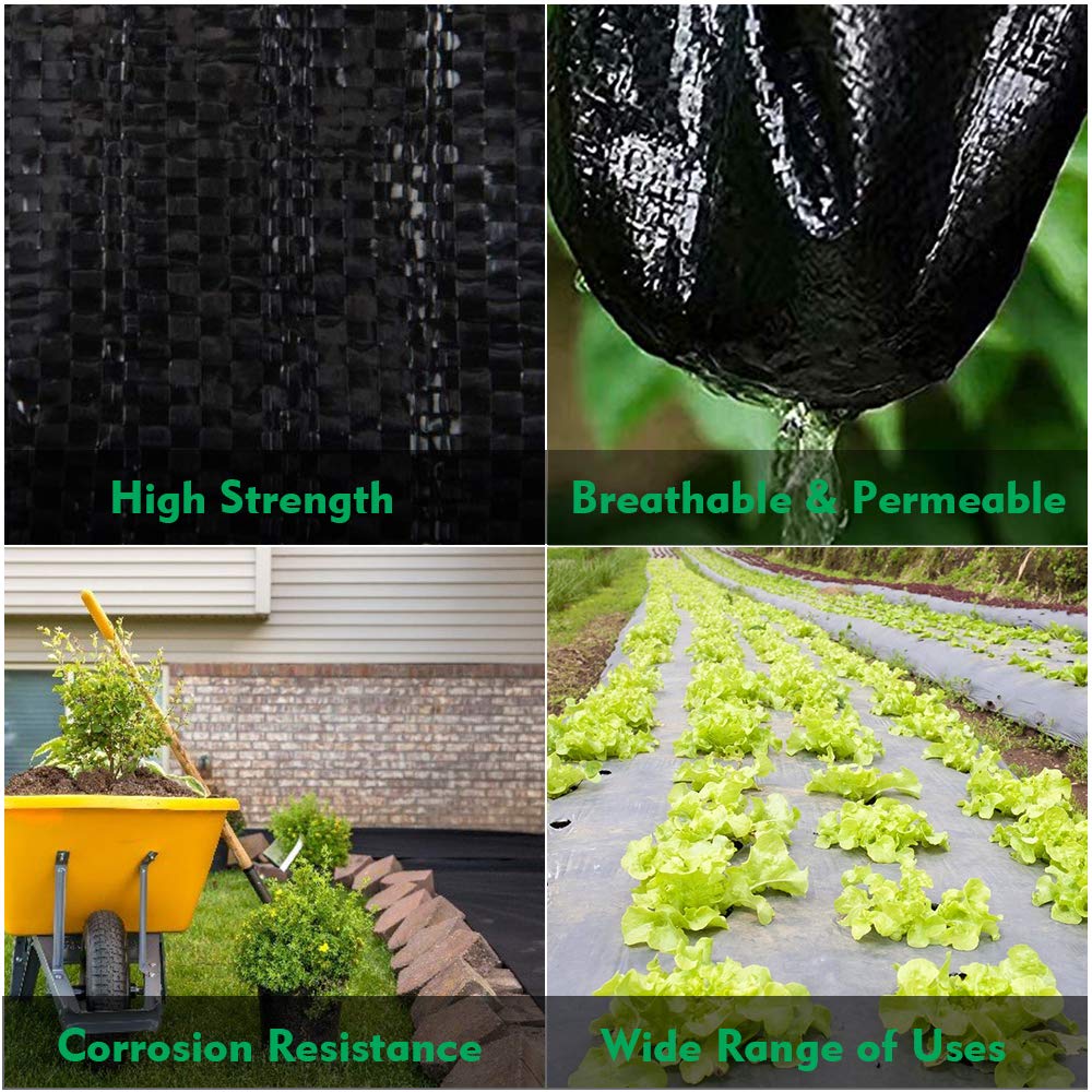 Kdgarden Premium 5oz Pro Weed Barrier Landscape Fabric Ground Cover Heavy Duty Commercial Anti-Weed Gardening Mat, 7ft x 200ft, Black