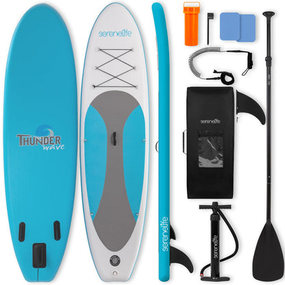 SereneLife 10’ Inflatable Stand Up Paddle Board with Premium SUP Accessories - 32” Wide Stable Design with Non-Slip EVA Deck Pad, for Youth and Adults, 275 lbs. Capacity