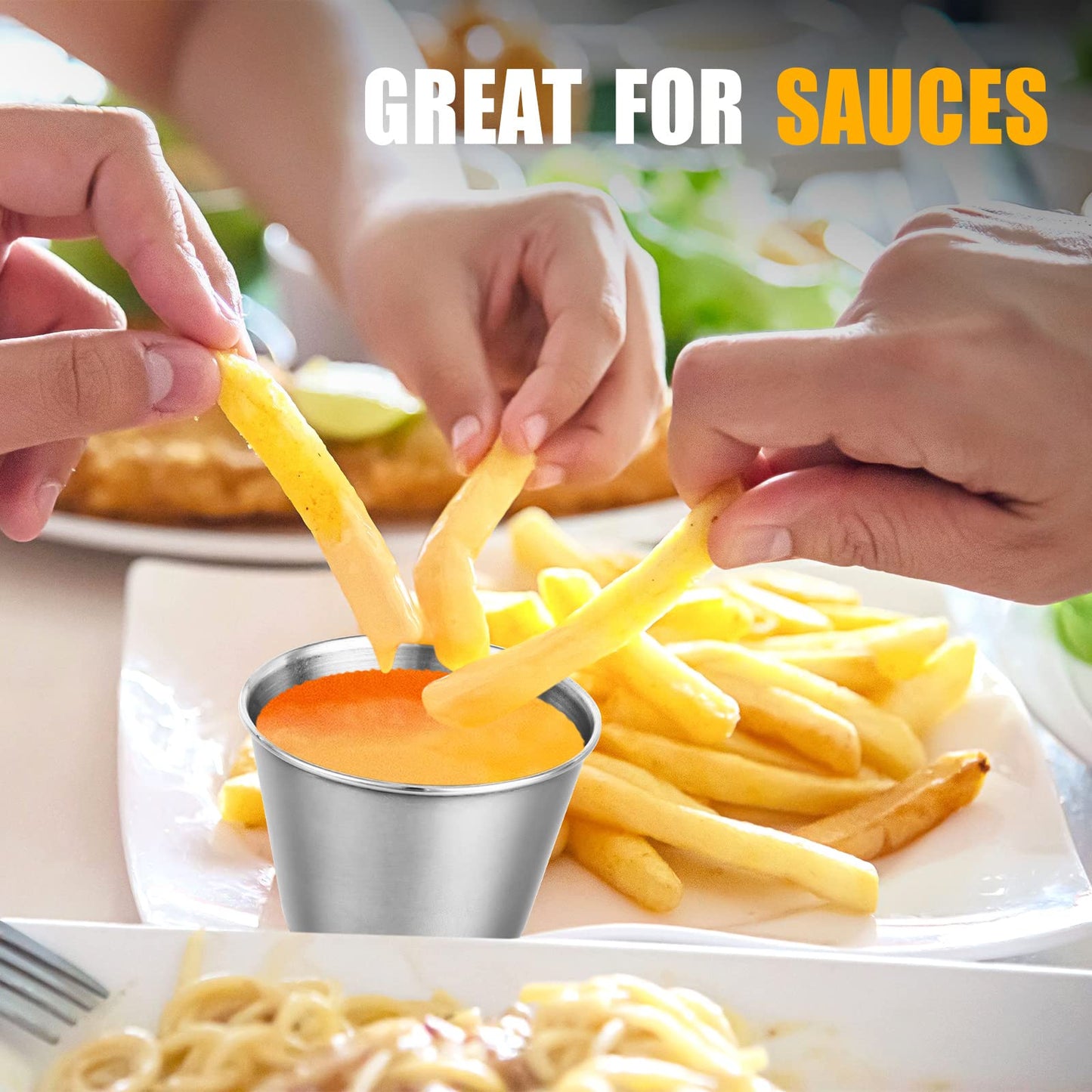 Remerry 500 Pcs Metal Sauce Cups Individual Salsa Metal Ramekins 2.5 oz Dipping Stainless Steel Sauce Cups Bulk Salsa Bowl Round Condiment Ramekins