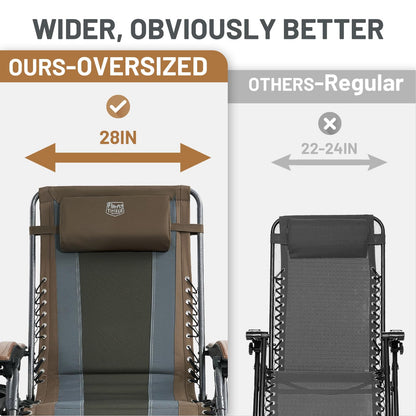 TIMBER RIDGE Outdoor Reclining Padded with Adjustable Headrest and Cup Holder Foldable Zero Gravity Lawn Chair for Adults, Supports 350 LBS, Brown-2 Pack