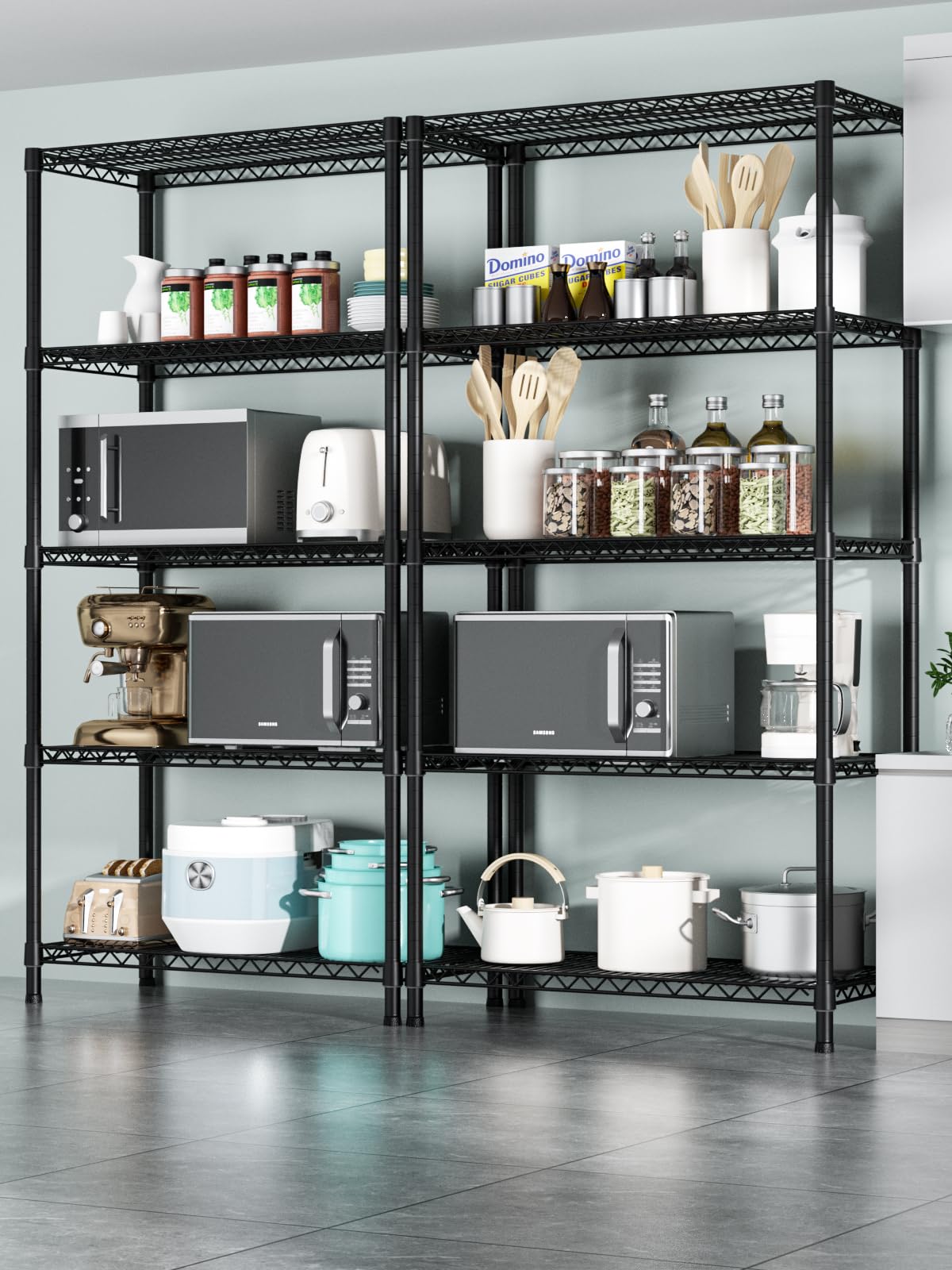 Golpart 5 Tier Heavy Duty Adjustable Storage Shelf Organizer Storage Metal Shelves Garage Wire Shelving Unit Pantry Rack 18" D x 36" W x 71.25" H,Black