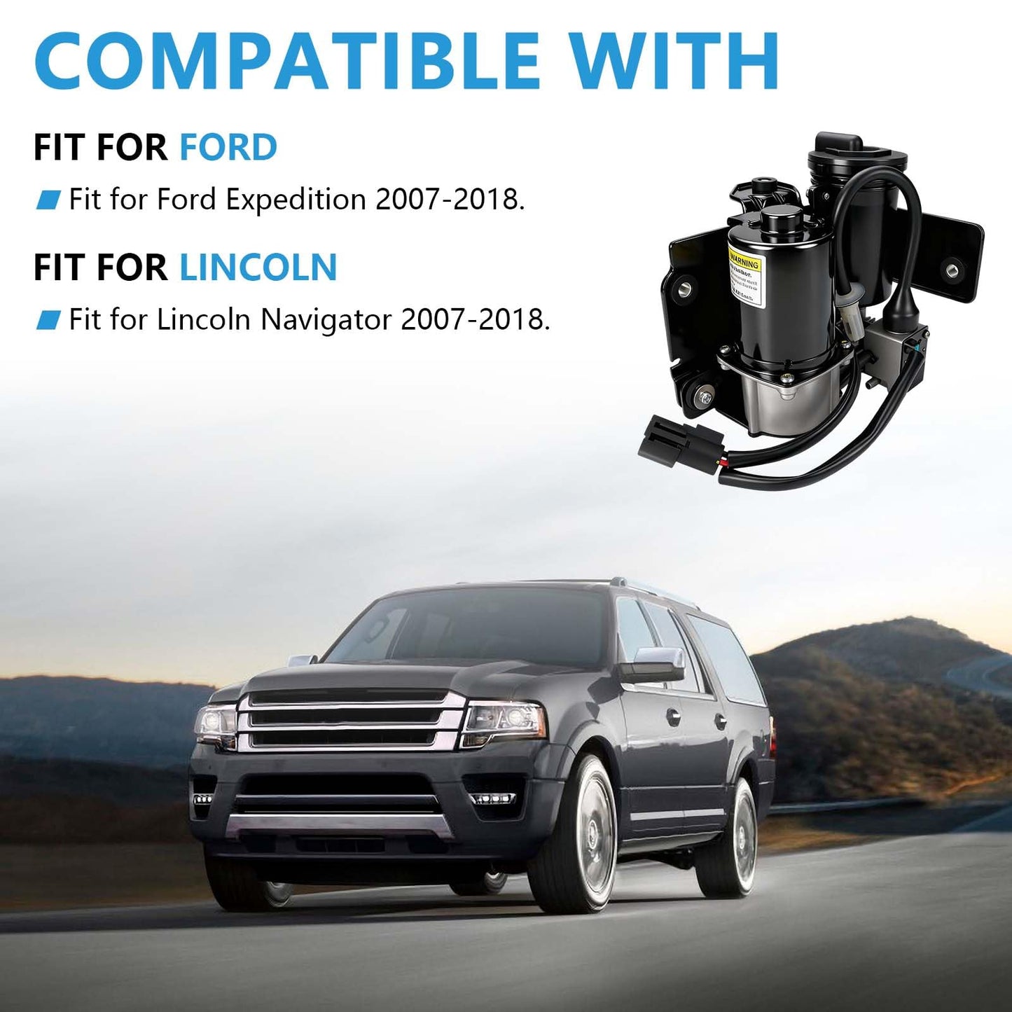 FRGOLIN Air Suspension Compressor Pump Compatible with Ford Expedition Lincoln Navigator 2007-2018 with Bracket Replaces 7L1Z5319AE 7L1Z5319A 949-202