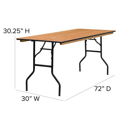 Flash Furniture Gael 6' Wood Folding Training and Event Table, Rectangular Folding Training Table with Smooth Clear Coated Finished Top, Natural