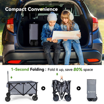 Hikenture Collapsible Wagon and Cargo Net, 330LBS Large Capacity Wagons Carts Foldable, Heavy Duty Folding Wagon with All-Terrain Wheels