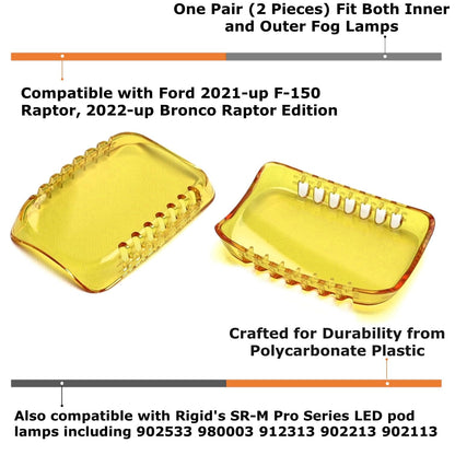 iJDMTOY LED Pod Fog Light Shield Cover Lenses, 2500K Yellow, Compatible with 2021-up Ford F-150 Raptor & 2022-up Bronco Raptor
