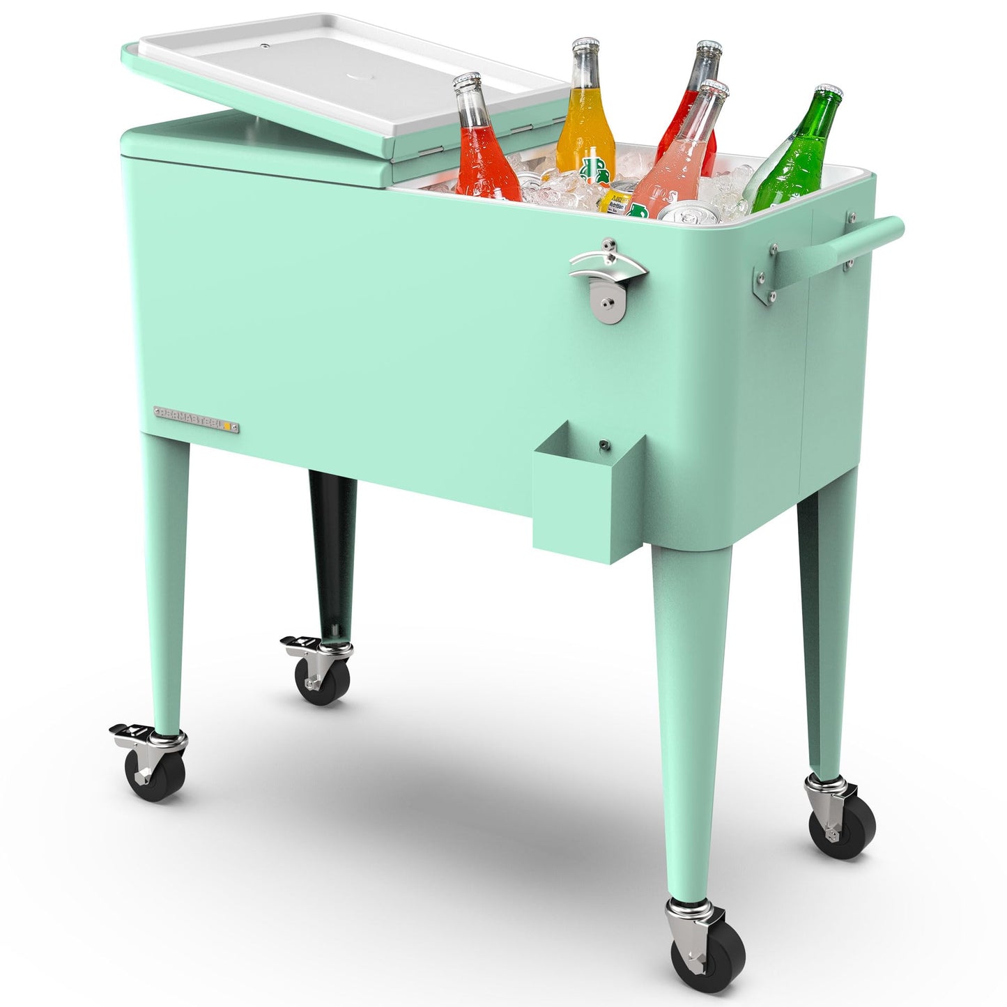 Permasteel 80-Qt Classic Outdoor Patio Cooler for Outside |Rolling Beverage Cooler Bar Cart with Wheels & Handles, Retro Design, Mint