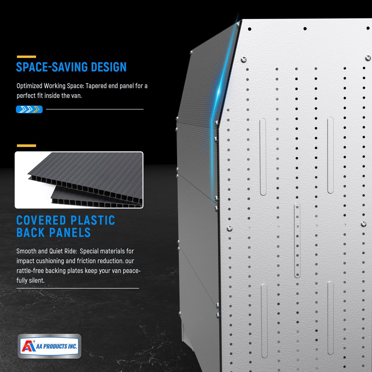 AA Products Model SH-4603-T3 Steel Low/Mid/High Roof Van Shelving Storage System Fits Transit, GM, NV, Promaster and Sprinter, Contoured Shelving Unit, 32" W x 46" H x 16" D