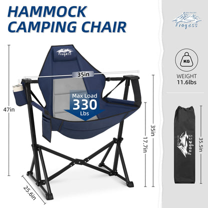 Fragess Hammock Camping Chair, Portable Camping Hammock Chair with Adjustable Back, Folding Hammock Chair Supports 330lbs, Rocking Camping Chair for Lawn, Camping, Patio, Traveling, Stargazer-Blue