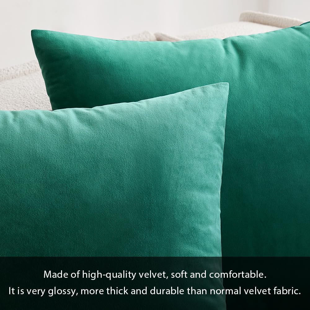 MIULEE Green Velvet Throw Pillow Covers - Soft Decorative Square Cushions | 12x12 Inch Set of 2