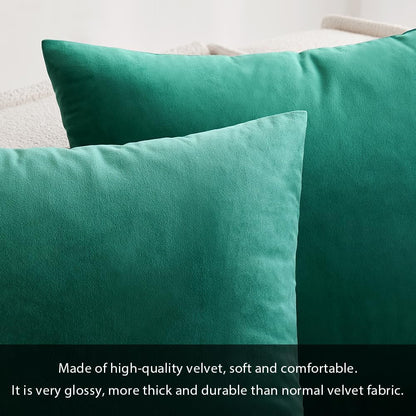 MIULEE Green Velvet Throw Pillow Covers - Soft Decorative Square Cushions | 12x12 Inch Set of 2