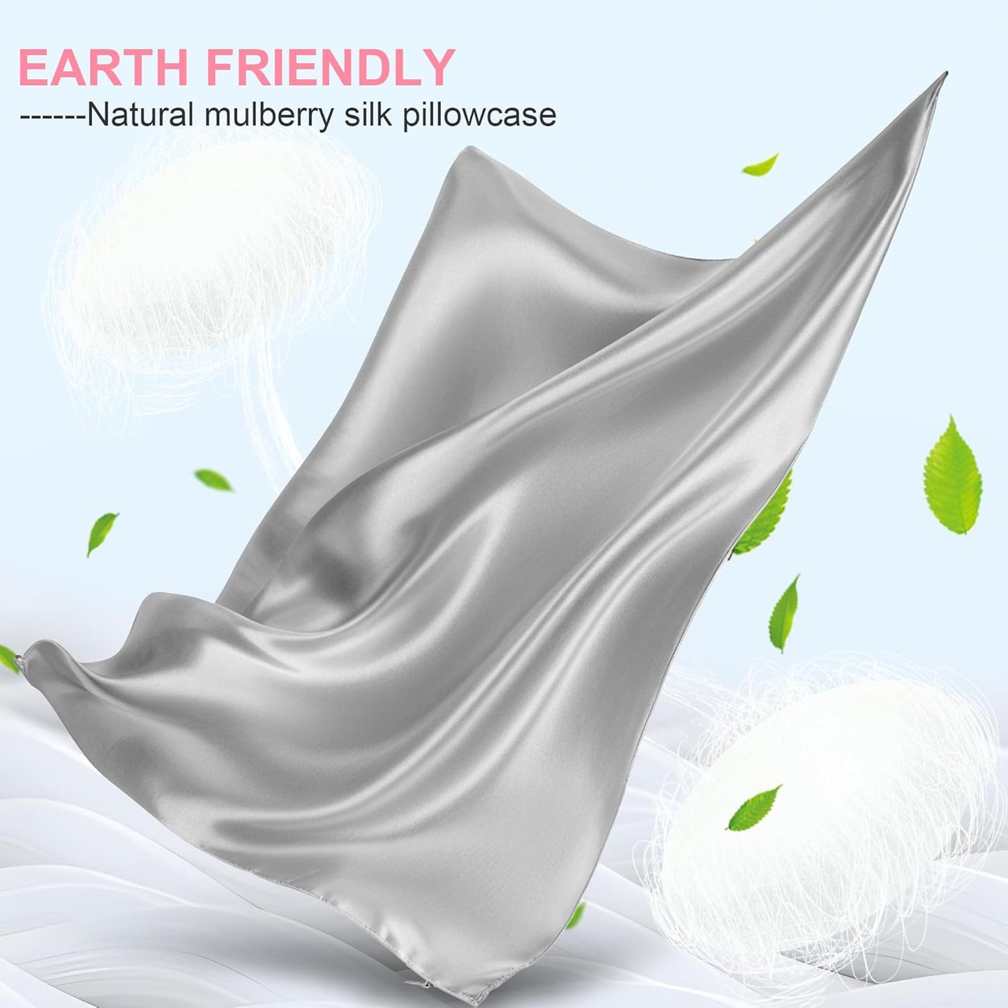 Skiennix Mulberry Silk Pillowcase - King Size, Hidden Zipper, Soft & Breathable Cooling - Light Grey