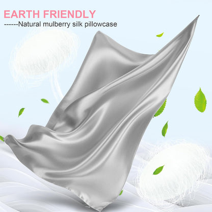 Skiennix Mulberry Silk Pillowcase - King Size, Hidden Zipper, Soft & Breathable Cooling - Light Grey