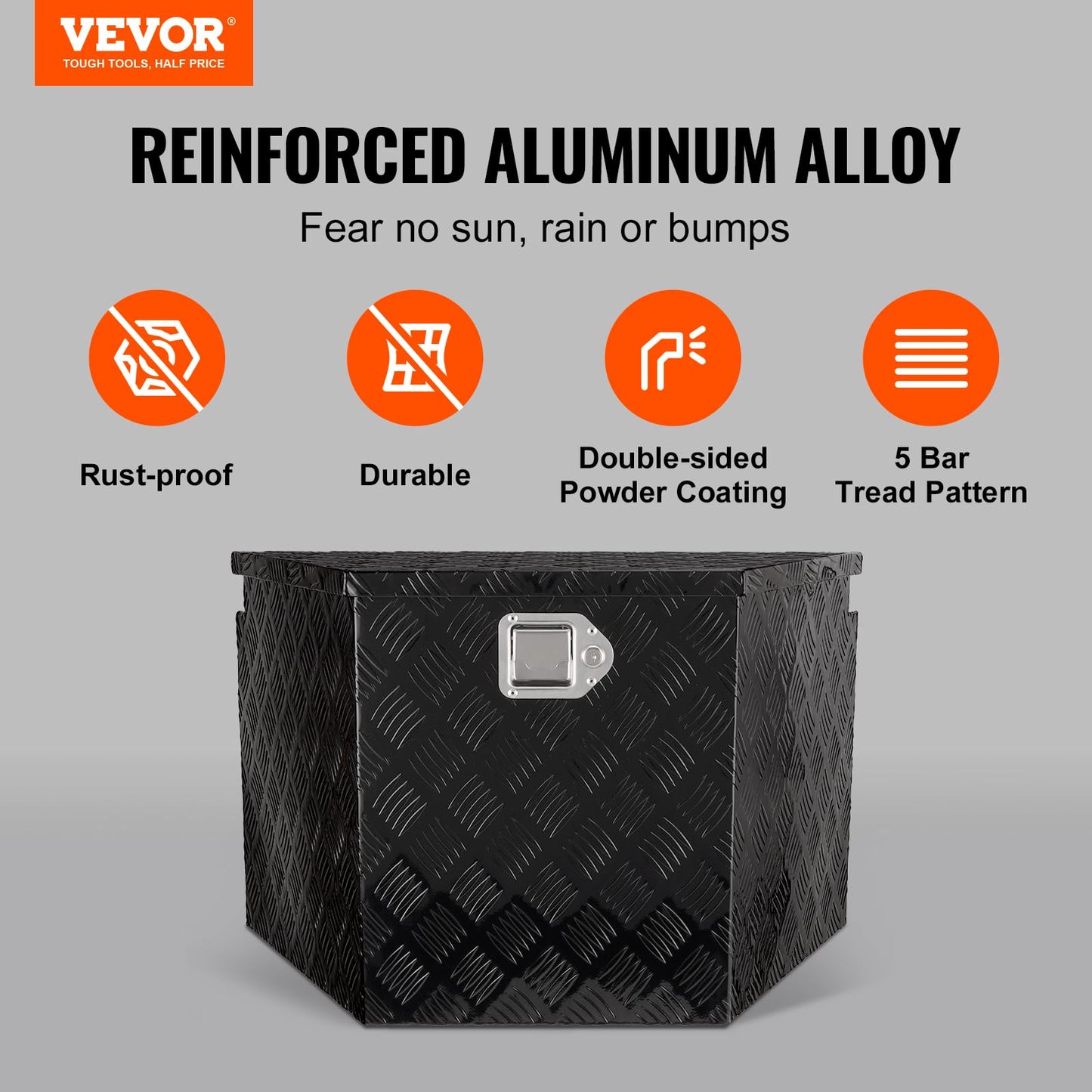 VEVOR Trailer Tongue Box, Heavy Duty Trailer Tongue Tool Box Storage Organizer with Lock & Keys, Utility Tool Chest for Pickup Truck Bed, RV, SUV, Off-Road Vehicle, Aluminum, 29" x 16.2" x 18", Black