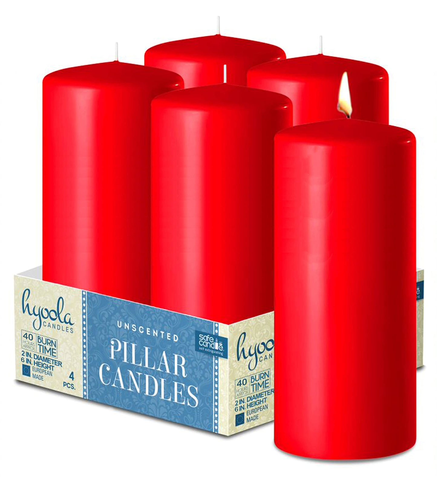 Hyoola Red Pillar Candles 2x6 Inch - 4 Pack Unscented Pillar Candles - European Made