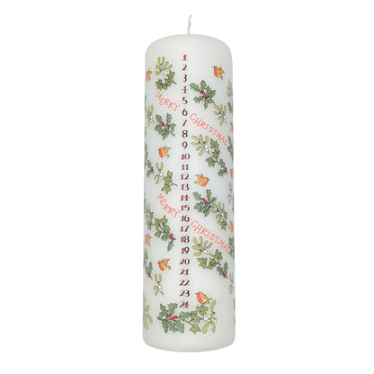 Alison Gardiner Holly and the Ivy Advent Pillar Candle – Unscented Wax Christmas Countdown, 70hr Burn, Handmade in UK – Festive Candle for Table, Mantel & Holiday Décor