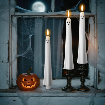 Wondise Halloween Flameless Taper Candles with Remote & Timer, Spooky Ghost Battery Operated Real Wax 3D Wick Flickering Halloween Candles for Halloween Decorations Indoor Gift