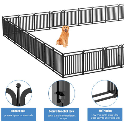 New Thickened Version Dog Playpen, 32 Inch Dog Fences for The Yard, Portable Outdoor Dog Playpen for Large/Medium/Small Dogs, Foldable Metal Dog Dlaypen, with Doors (16 Panels, 32 Inch)