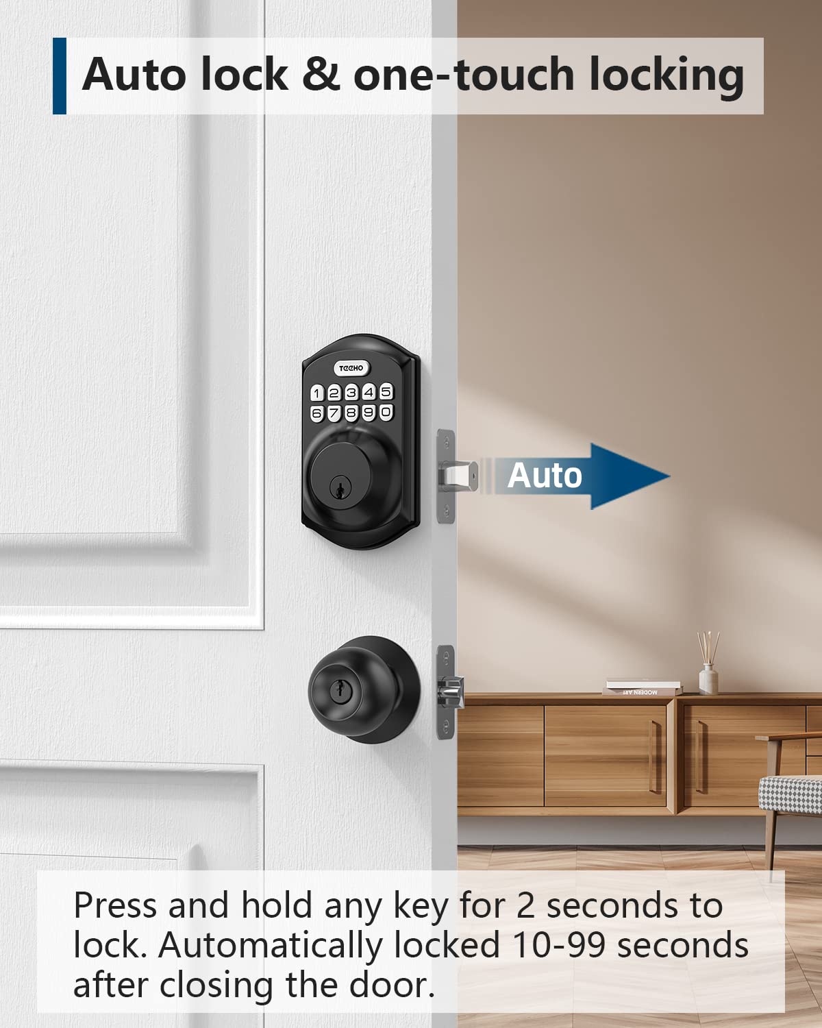 TEEHO TE001 Keyless Entry Door Lock with Keypad - Smart Deadbolt Lock for Front Door with 2 Keys - Auto Lock - Easy Installation - Satin Nickel