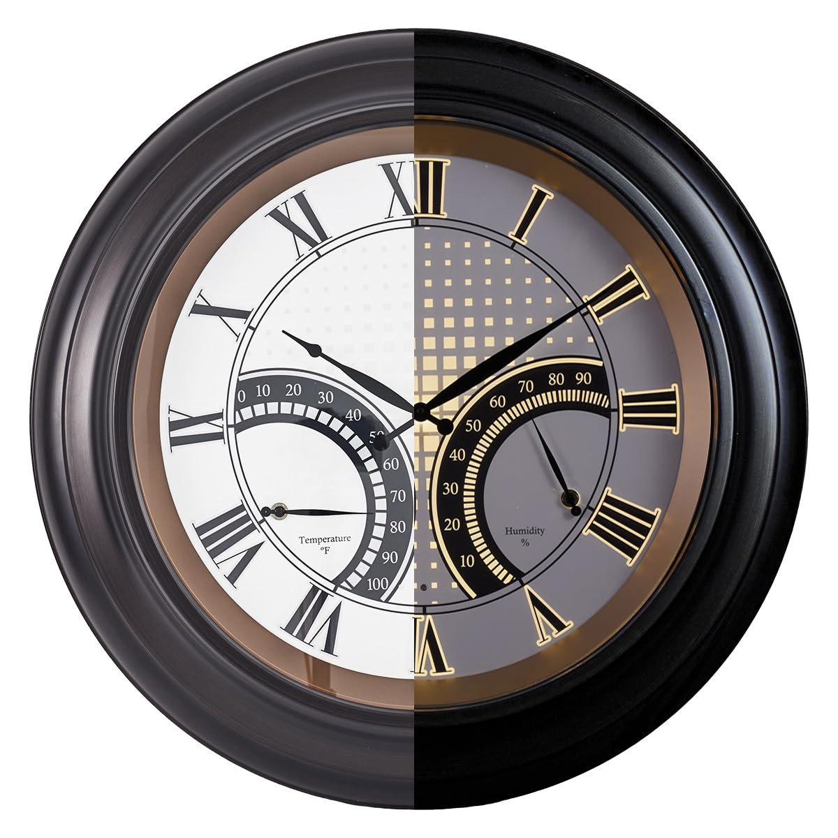 ANDY STAR 24 Inch Outdoor Clocks Waterproof,Large Outdoor Wall Clocks for Patio with Thermometer, Weatherproof Illuminated Clock Battery Operated with Thermometer&Hygrometer,Oil Rubbed Bronze Black