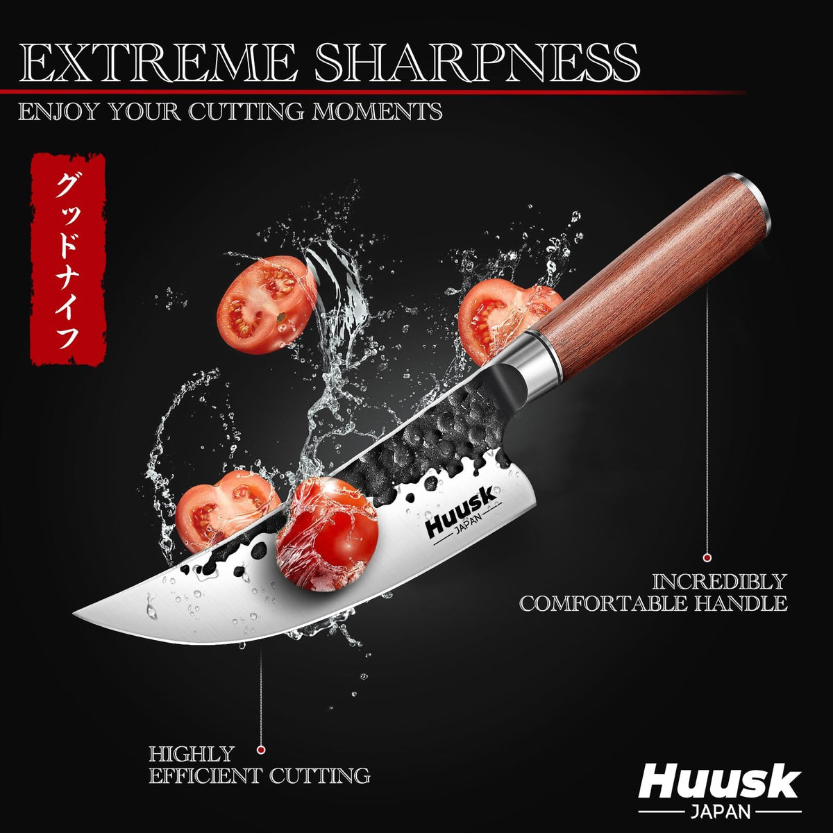 Huusk Japanese Butcher Knife for Meat Cutting - Ultra Sharp Viking Meat Knife Made by High Carbon Steel - Hand Forged Chef Knives with Wood Handle for BBQ & Cooking - Gifts Idea for Men Women