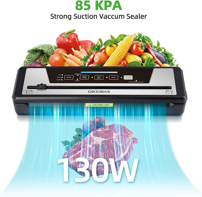 Vacuum Sealer Machine - Powerful 85kPa Suction | Compact One-Touch Automatic Food Sealer with Bags & Cutter