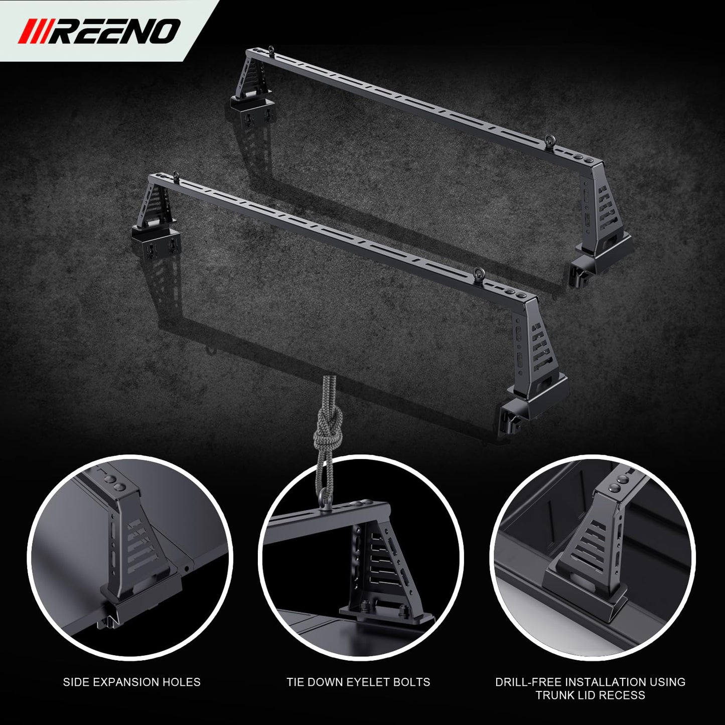 IIIREENO Overland Bed Rack/Bar for Full-Size Trucks/Overland Bed Rack Compatible with Retractable Hard Tonneau Cover, Soft Cover/No Drilling