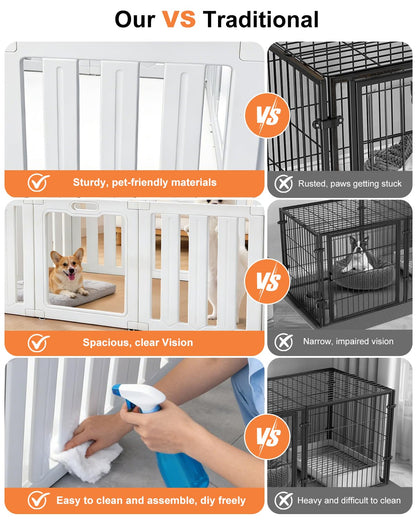 Acrylic Indoor Dog Playpen with Heavy Duty Door Lock,24" H 10 Panels DIY Puppy Playpen Pet Play Pen for Small Animal, Easy Assemble and Clean Plastic Pet Fence,White
