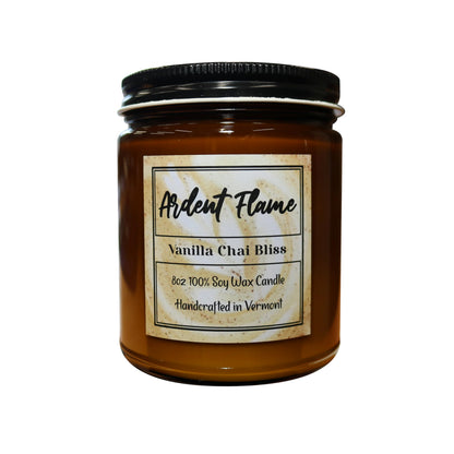 Ardent Flame Candles | Vanilla Chai Bliss | 100% Natural Soy Wax Candle for Home Decor | Highly Scented | Premium Fragrance | Handmade in Vermont, USA | 8 oz | Long Lasting | Gift for Women and Men