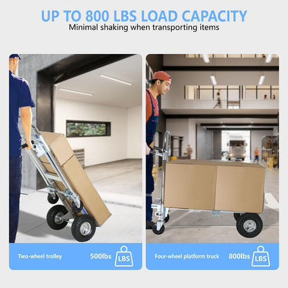Heavy Duty Convertible Hand Truck, 2 in 1 Folding Dolly 800 LBS Capacity Industrial Platform Cart Collapsible Truck for Transport & Moving in Warehouse, Home, Supermarket