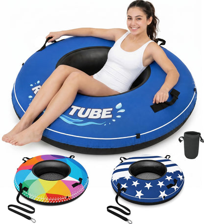 ZEALFEEL River Tube, 48'' Heavy Duty Rubber River Float Tube with Commercial Grade Inner Tube, Premium Canvas Cover, Removable Cup Holder & Tow Strap, Inflatable Tube for Adults Lake Pool Floating