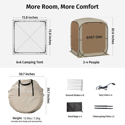 Bundle of East OAK 6×6 FT Pop Up Canopy Tent with MeshInstant Canopy with Portable Carry Bag, Beige + EAST OAK 6x6 FT Waterproof Tarps for Outdoors as Tent Floor Mat