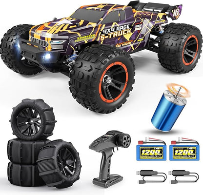 HAIBOXING Brushless RC Car 16890A 1/16 Scale 4X4 Fast Remote Control Truck 48 KM/H Top Speed Hobby RC Cars for Adults and Boys All Terrain Off-Road Truck with Spare Paddle Tires for Sand Land