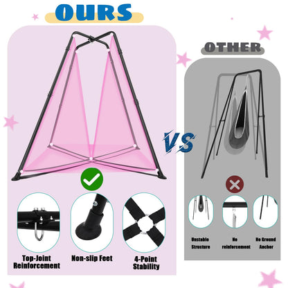 Swing Stand Frame with Sensory Pod Swings and Chair,X-Shaped Swing Set,Heavy-Duty Metal Hammock Chair Stand, Indoor Outdoor 330LBS(Pink)