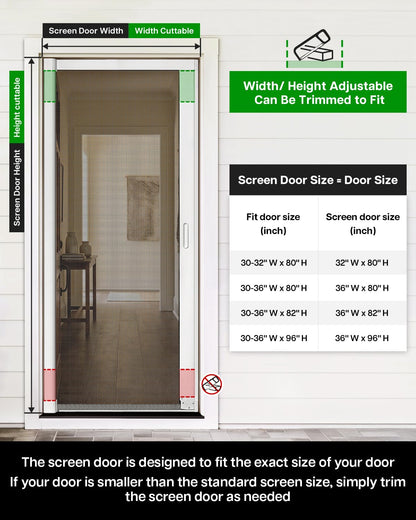 Paramondo Retractable Screen Door for Single Door, Free Stop Sliding Patio Doors - Durable Aluminium Frames with Fiberglass Mesh - White, Size 32''W x 80''H